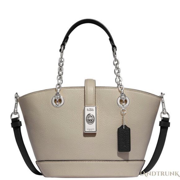 COACH Leather Lane Bucket Bag Bone with Black Trim and Silver Accents NWT - Picture 2 of 7